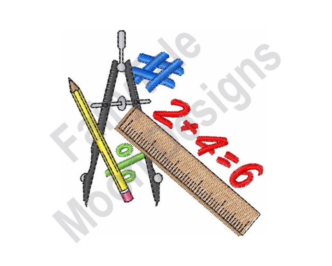Math Supplies - Machine Embroidery Design, Ruler, Compass, Pencil ...