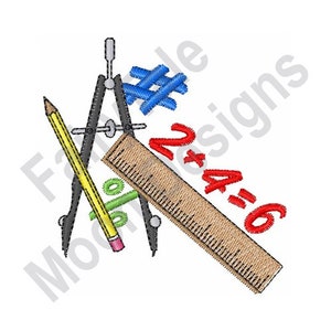 Math Supplies - Machine Embroidery Design, Ruler, Compass, Pencil Embroidery Pattern, School Embroidery Design