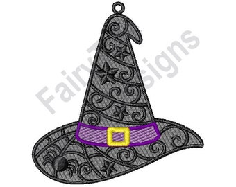 FSL Witch Hat - Machine Embroidery Design, Freestanding Lace Halloween Witch Hat Embroidery Pattern, Halloween FSL Hanging Ornament Design