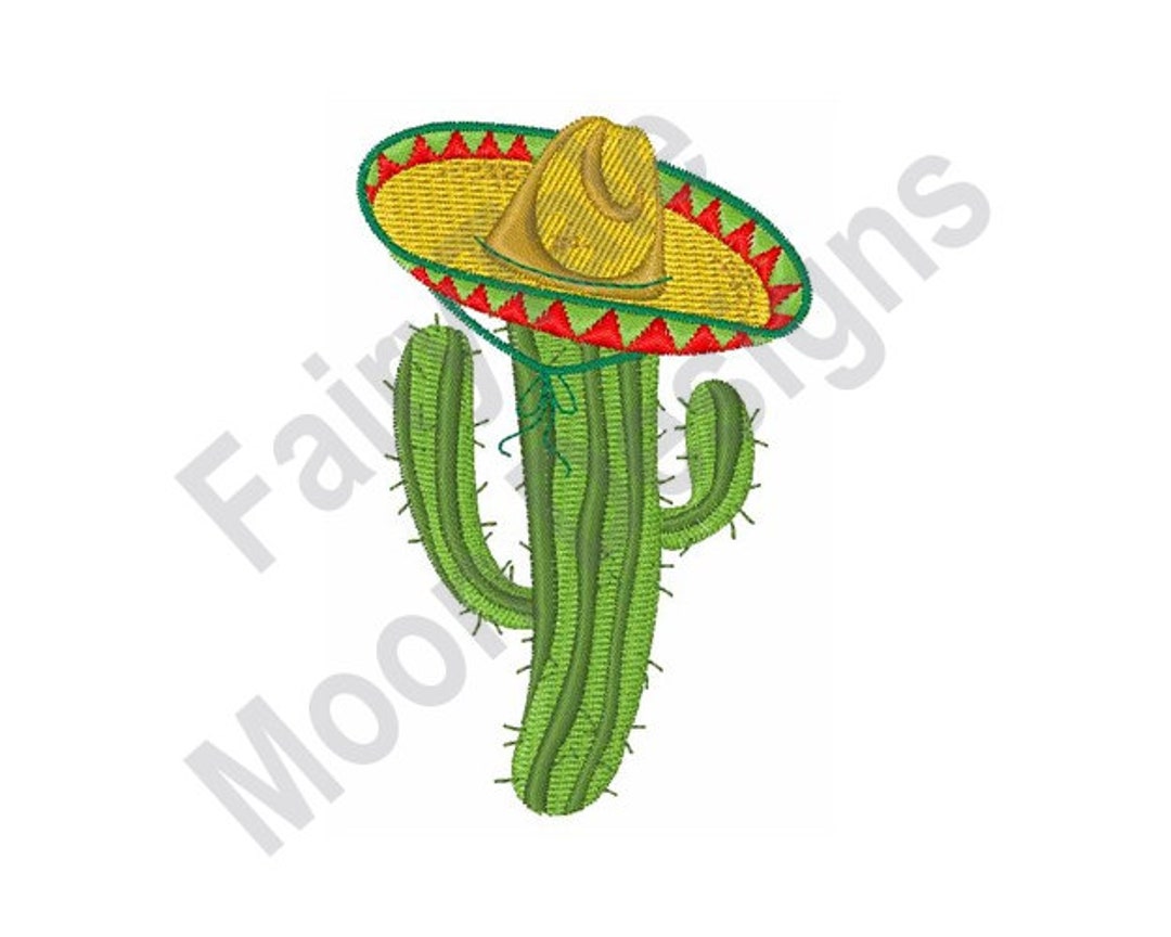 Cactus Sombrero Machine Embroidery Design, Cactus Embroidery Pattern