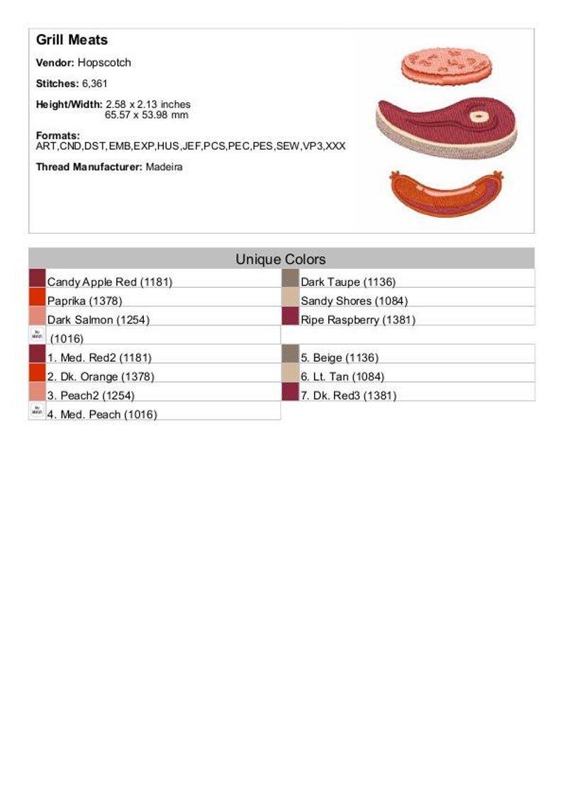 Grill Meats Stickdatei, Grill sticken, Grill fleisch Design, Steakwurst Burger Bild 2