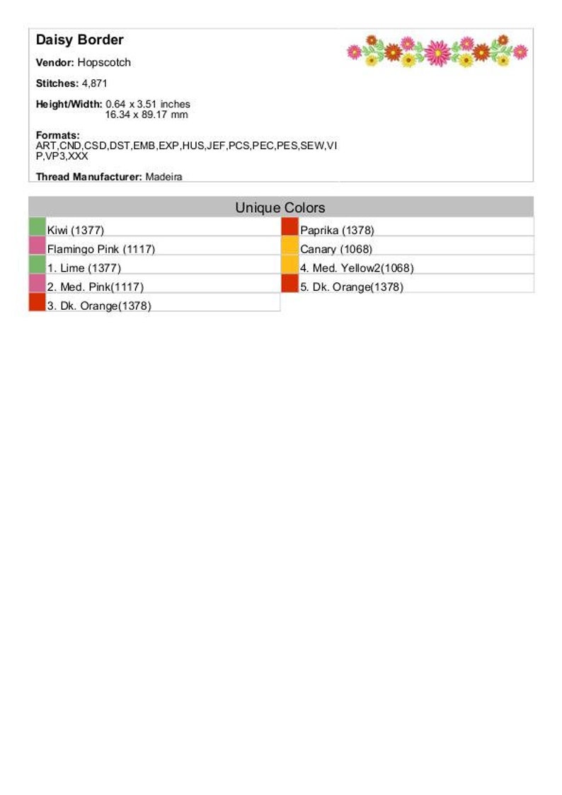 Daisy Border Machine Embroidery Design, Daisies Embroidery Pattern, Daisy Flower Border Design, Floral Border Embroidery Pattern image 2