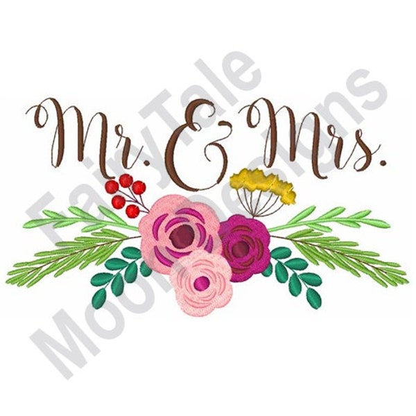 Mr. &Mrs. - Stickdatei, Hochzeits rosen, Hochzeits rosen, Stickmuster, Hochzeitsblumen Stickdatei