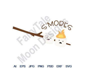 S'mores - Svg, Dxf, Eps, Png, Jpg, Vector Art, Clipart, Cut File, Campfire Marshmallow Svg, Toasted Marshmallow Svg