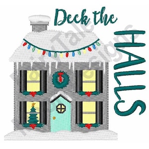 Deck The Halls - Machine Embroidery Design, Decorated Christmas Home Embroidery Pattern, Xmas House Design, Christmas Tree & Lights Decor