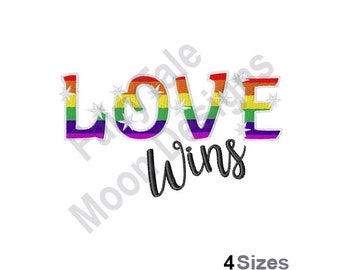 Love Wins - Machine Embroidery Design, LGBT Pride Flag Embroidery Pattern, Rainbow Flag Love Embroidery Design
