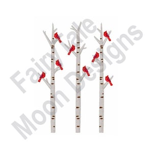 Cardinals In Birch Trees - Machine Embroidery Design, Cardinals Embroidery Pattern, Birch Forest Embroidery Design, Christmas Cardinal