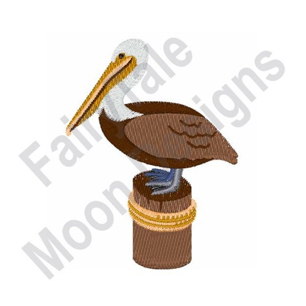Brown Pelican - Machine Embroidery Design, Pelican Embroidery Pattern, Brown Pelican on Beach Pier Embroidery Design