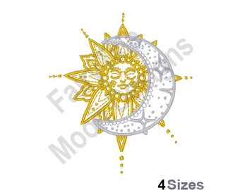 Sun & Moon - Maschinenstickerei, Himmlischer Mond und Sonnen-Stickmuster, Symbolismus-Stickerei