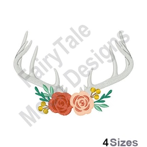 Antlers And Roses - Machine Embroidery Design, Deer Antlers Embroidery Design, Roses Decor Design, Fertility & Regrowth Embroidery Pattern