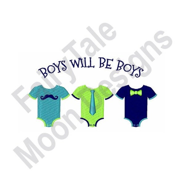 Boys Will Be Boys - Machine Embroidery Design, Baby Boy Onesie Border Embroidery Pattern, Infant Bodysuit Embroidery Design