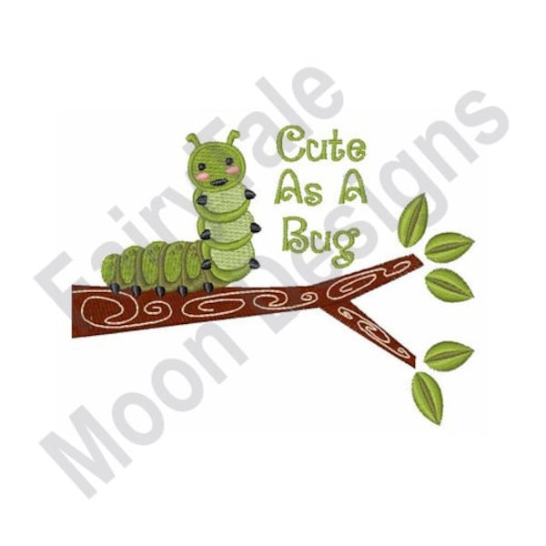 Cute As A Bug - Machine Embroidery Design, Caterpillar Embroidery Pattern, Cute Baby Caterpillar On Tree Branch Embroidery Design