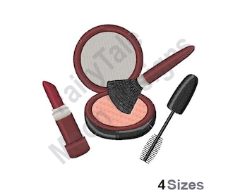 Cosmetics - Machine Embroidery Design, Makeup Embroidery Pattern, Lipstick Design, Mascara & Blush Embroidery Pattern, Beauty Products Tools