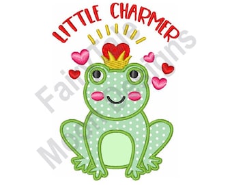 Little Charmer Applique - Machine Embroidery Design, Green Frog Applique Embroidery Pattern, Valentines Love Embroidery, Frog Prince Design