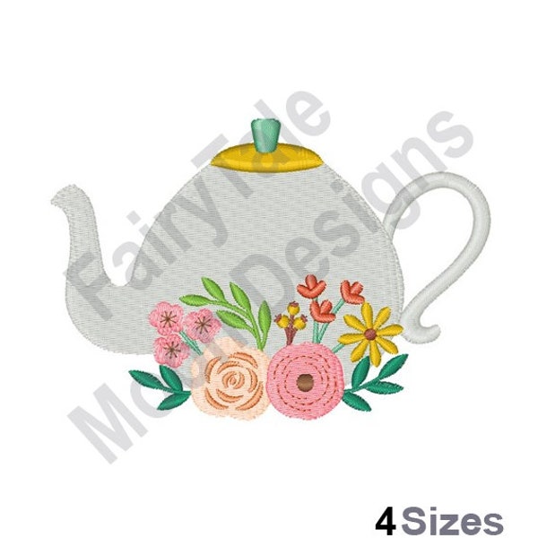 Floral Teapot - Machine Embroidery Design, Vintage Teapot, Floral Decoration Tea Pot Embroidery, Folk Art Flowers Embroidery Pattern