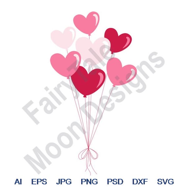 Valentine Balloons - Svg, Dxf, Eps, Png, Jpg, Vector Art, Clipart, Cut File, Valentines Love Svg, Heart Balloons Svg, Balloon Bunch Svg