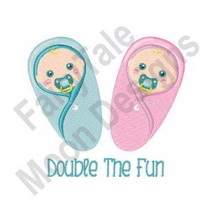 Double The Fun - Machine Embroidery Design, Twin Babies Embroidery Pattern, Baby Girl & Baby Boy Embroidery Design