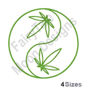 May include: A green marijuana leaf design inside a yin yang symbol.