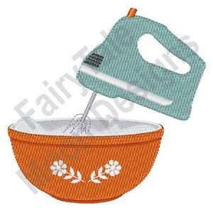 Hand Mixer & Bowl - Machine Embroidery Design, Kitchen Hand Mixer Embroidery Design, Baker Hand Mixer Design, Baking Embroidery Pattern
