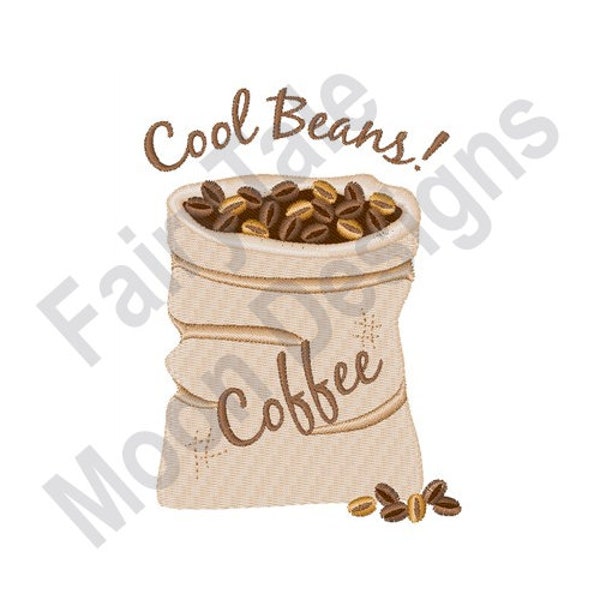 Cool Beans - Conception de broderie de machine, sac de café, motif de broderie de sac de café en toile de jute, conception de broderie de sac de café rustique