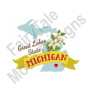 Michigan State Map - Machine Embroidery Design, Apple Blossom Embroidery Pattern, Great Lakes State Embroidery, Wolverine State Design