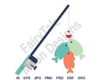 Fishing Pole - Svg, Dxf, Eps, Png, Jpg, Vector Art, Clipart, Cut File, Fishing Pole Svg, Fishing Bobber Svg, Fish Catch Svg, Fish Cut File