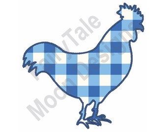 Gingham Rooster Applique - Machine Embroidery Design, Applique Country Kitchen Rooster Embroidery Design