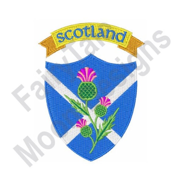 Scotland - Machine Embroidery Design, Saltire Shield Thistle Embroidery Pattern, Floral Emblem of Scotland Design, Heraldic Badge