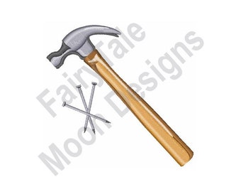 Hammer & Nails - Machine Embroidery Design, Woodworking Claw Hammer Embroidery Pattern, Carpenter Hammer and Nails Embroidery Design