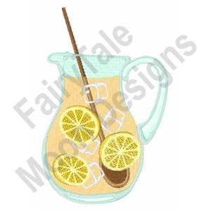 Lemonade Pitcher - Machine Embroidery Design, Iced Tea Pitcher, Cold Drink Carafe Embroidery Pattern, Glass Lemonade Pitcher, Lemon Design