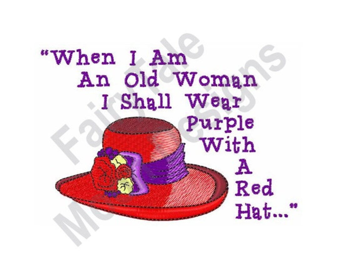 Purple With A Red Hat Machine Embroidery Design, Old Woman Hat