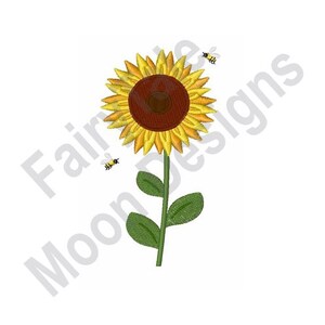 Sunflower Bees - Machine Embroidery Design, Sunflower Embroidery Pattern, Little Bees on Flower Design, Floral Summer Embroidery Pattern