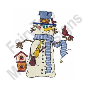 Snowman With Cardinals - Machine Embroidery Design, Christmas Snowman Embroidery Pattern, Vintage Birdhouses Embroidery, Xmas Design