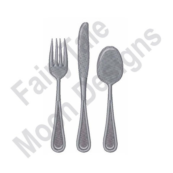 Fork Mes Spoon - Machine Borduurwerk Ontwerp, Zilverwerk Borduurpatroon, Bestek Set Borduurwerk Ontwerp, Bestegere Borduurontwerp