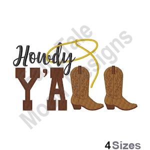 Howdy Y&#39;all - Machine Embroidery Design, Western Cowboy Boots Embroidery Pattern, Southwestern Greeting Embroidery Design