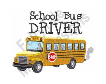 School Bus Driver - Machine Embroidery Design, Student Transport Embroidery Design, Yellow Bus Embroidery Design, Back To School Design