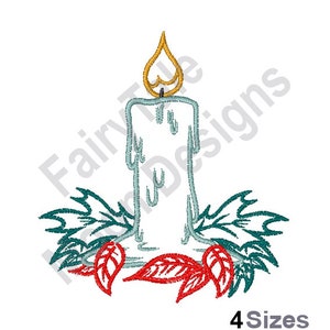 Christmas Candle Outline - Machine Embroidery Design, Xmas Poinsettia Outline Embroidery Design