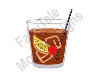 Old Fashioned Cocktail - Machine Embroidery Design, Cocktail Glass Embroidery Pattern, Bourbon Whisky Cocktail Drink Embroidery Design