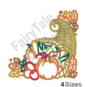Cornucopia Outline - Machine Embroidery Design, Horn of Plenty Embroidery Pattern, Thanksgiving Embroidery Design, Autumn Harvest Design