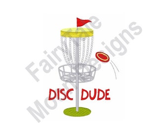 Frisbee Disc Dude - Maskinbroderidesign, Broderimönster för discgolfkorg, Frisbeebroderidesign, Broderi för discgolf