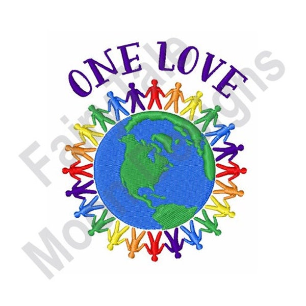 One Love - Machine Embroidery Design, One Race One Family One Love Embroidery Design, People Around Globe, Together on Earth, One World