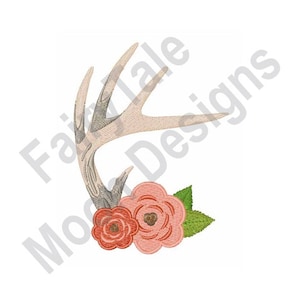 Deer Antlers - Machine Embroidery Design, Roses & Deer Antlers Embroidery Pattern, Stag Antlers Embroidery Design, Wedding Flowers Pattern