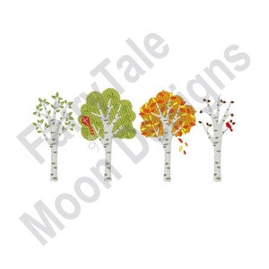 Four Season Trees - Machine Embroidery Design, Birch Trees Embroidery Pattern, Spring, Summer, Fall, Winter Birch Tree, Autumn Tree Design