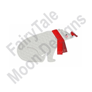 Polar Bear - Machine Embroidery Design, Winter Cardinal Embroidery Pattern, Polar Bear & Scarf Embroidery Design, Christmas Bear Design