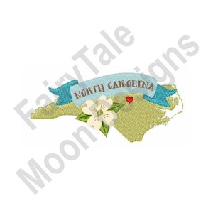 Carte de l'État de Caroline du Nord - motif de broderie Machine, motif de broderie fleur cornouiller State, ancien motif de broderie de l'État du Nord