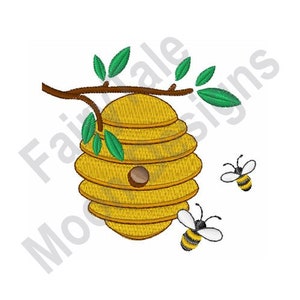 Beehive - Machine Embroidery Design, Honeybees Embroidery Pattern, Spring Bees Design, Tree Branch Embroidery Design