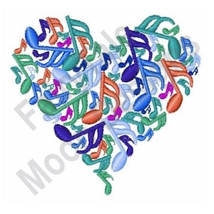 Music Heart - Machine Embroidery Design, Musical Notes Heart Embroidery Pattern, I Love Music Embroidery Design