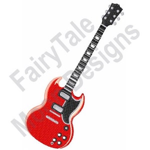 Electric Guitar - Machine Embroidery Design, Red Guitar Embroidery Pattern, Musical Instrument Embroidery Design, Electric Guitar Embroidery