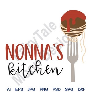 Cozinha da Nonna - Svg, Dxf, Eps, PNG, Jpg, Arte vetorial, Clipart, Arquivo de corte, Comida italiana Svg, Almôndegas de espaguete Svg, Garfo de macarrão Svg