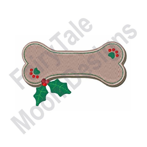 Christmas Dog Bone - Machine Embroidery Design, Dog Chew Bone Gift Embroidery Pattern, Xmas Holly Embroidery, Pawprint Design